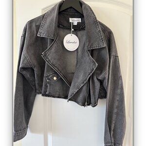 Black denim Cropped Jacket NWT Size 6